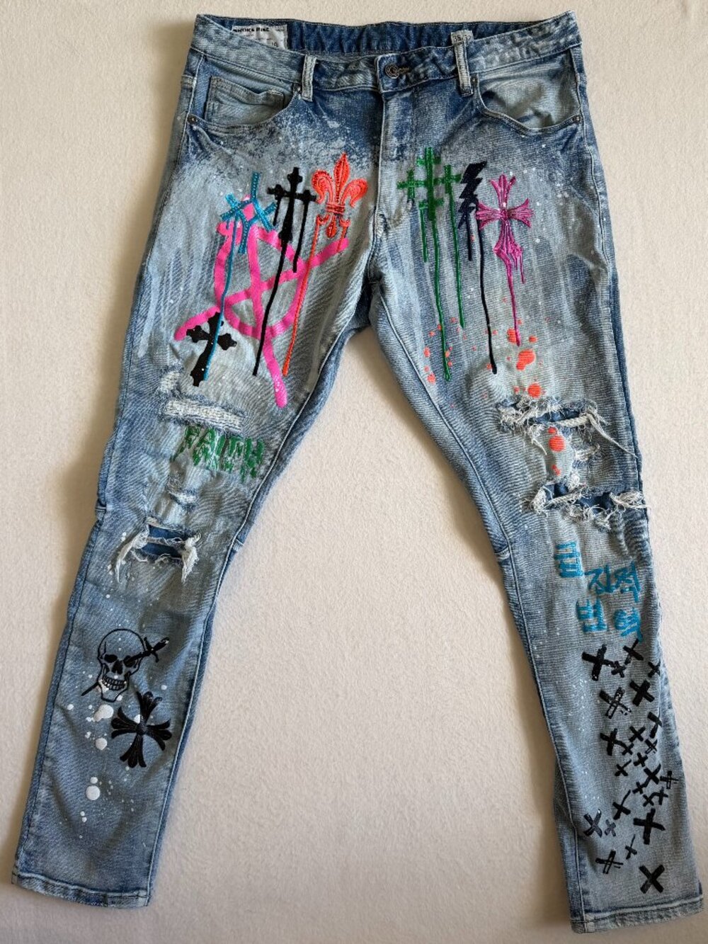 Smoke Rise Jeans Men’s 36X32 Distressed Graffiti Paint Splatter Streetwear Goth